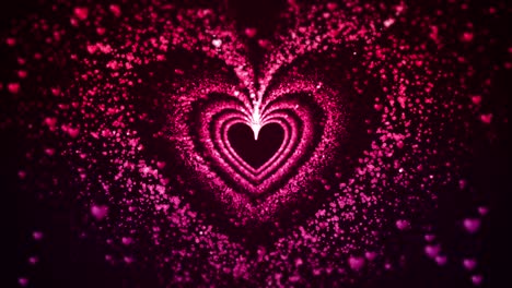 fondo abstracto del día de san valentín, volando corazones rojos y rosados y partículas concepto de valentines. fondo de vacaciones animación de bucle 4k