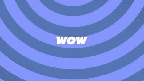 animation of wow text over circular pattern against blue background