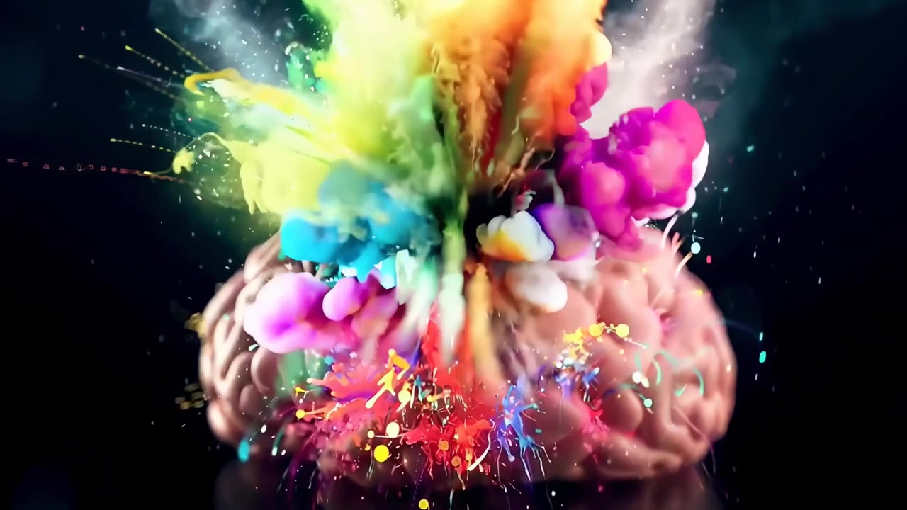 Human Brain Exploding with Vibrant Colors and Creative Ideas