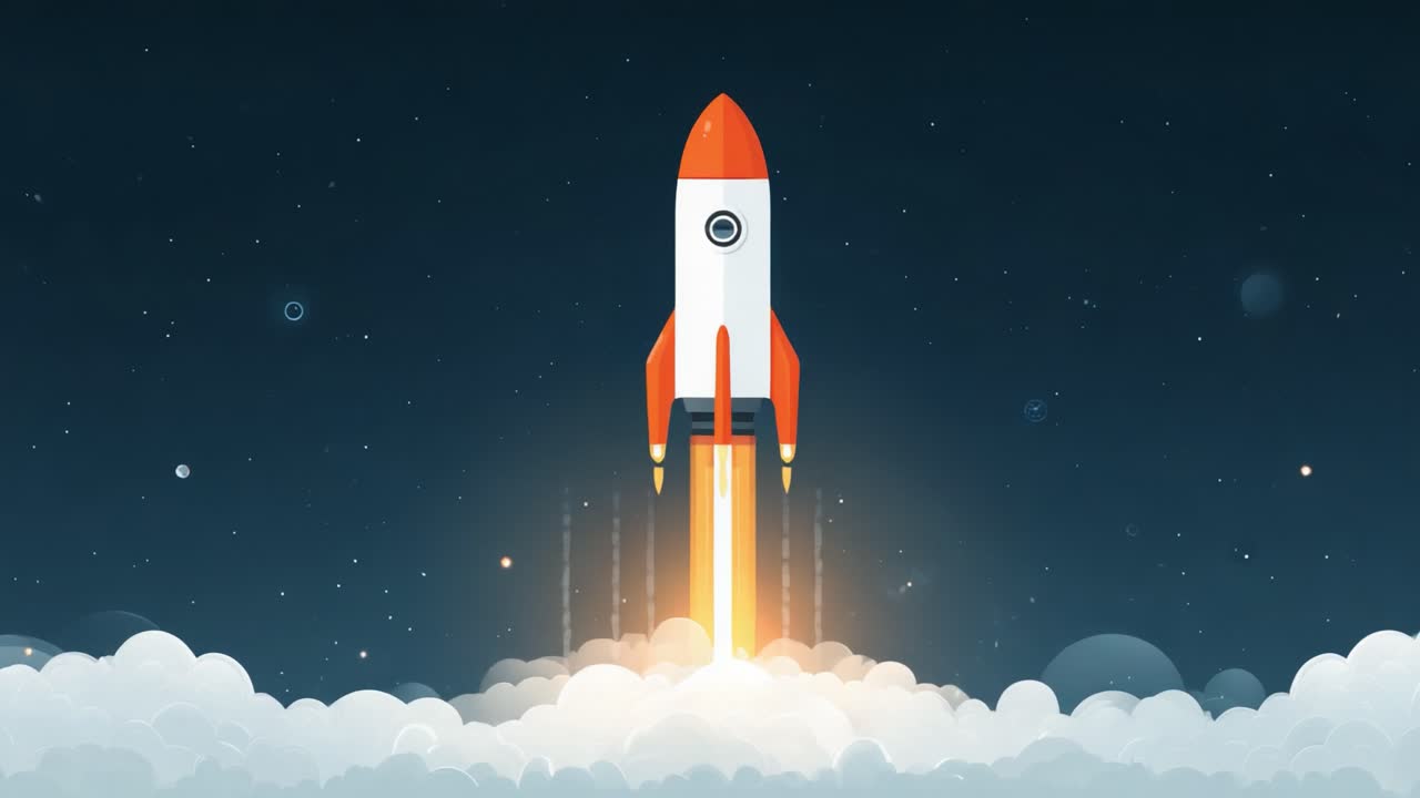 A Vibrant Illustration of a Space Rocket Ascending through the Clouds, Capturing the Essence of Space Exploration and the Thrill of Launching into the Unknown
