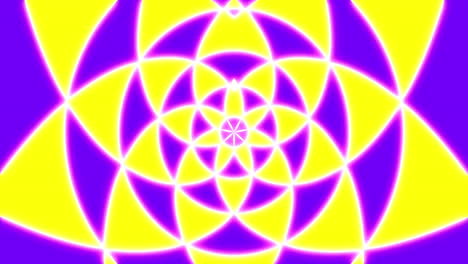 animation of purple and yellow neon pattern moving in hypnotic motion on seamless loop