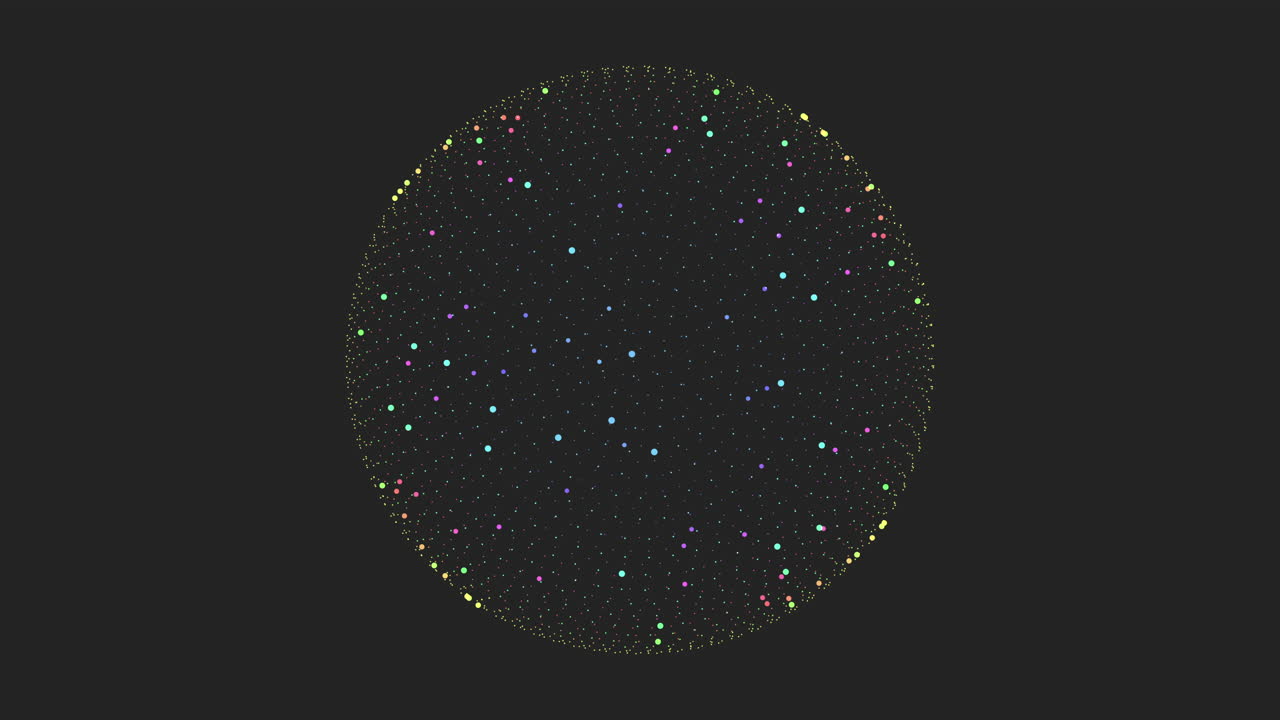 활기차고 혼란스러운 다채로운 점들이 흥미로운 원형 패턴을 형성합니다.