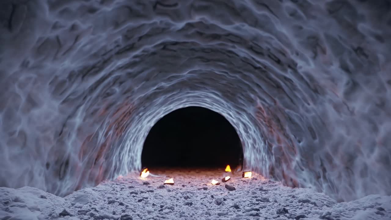 Icy Cave with Flames