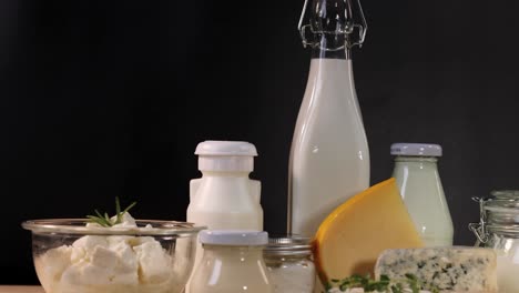 various dairy items arranged on a table