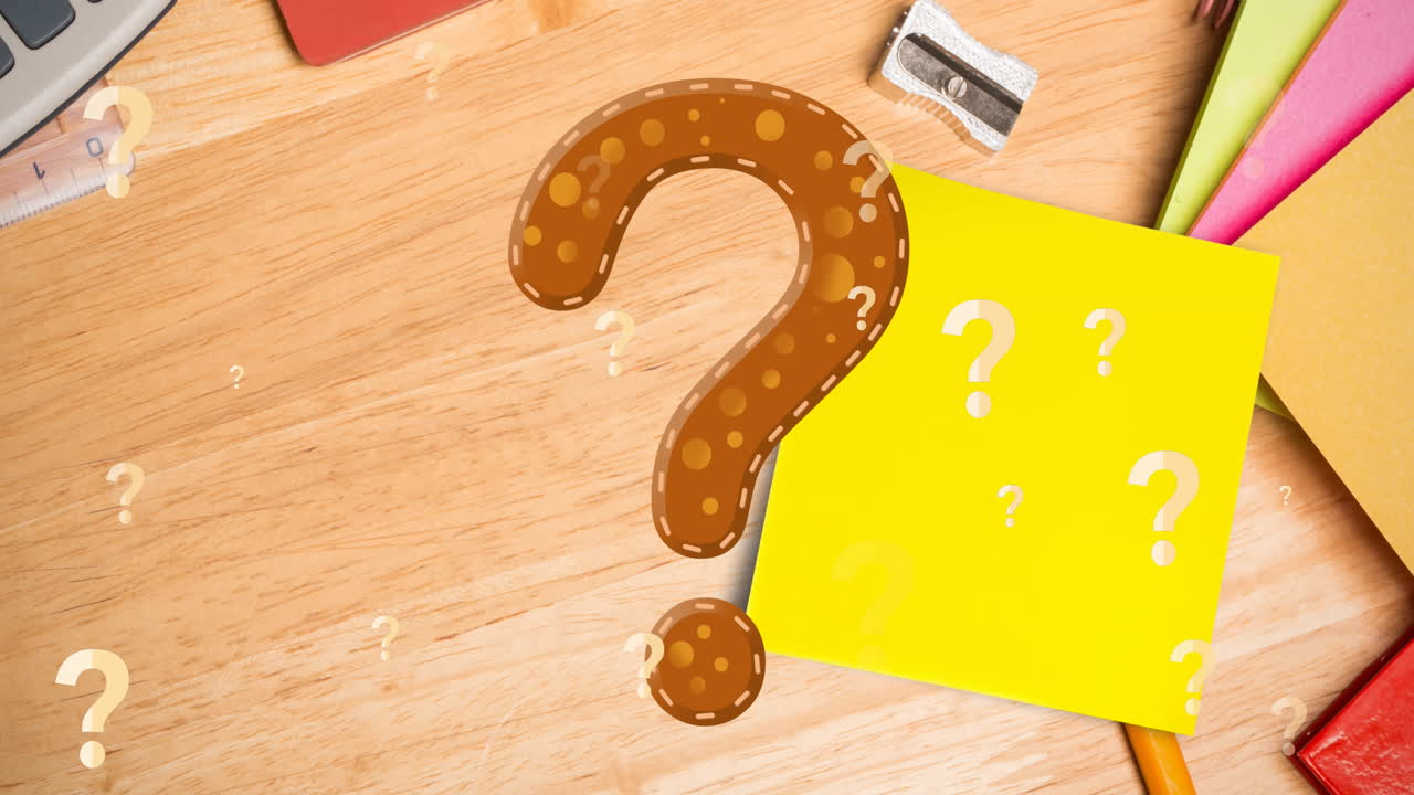 Animation of question marks over school items