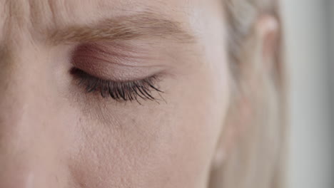 close up woman eye looking at camera unhappy expression human emotion macro