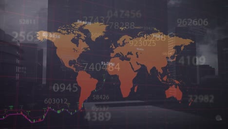 Animación-De-Números-Y-Procesamiento-De-Datos-Financieros-Sobre-El-Mapa-Mundial