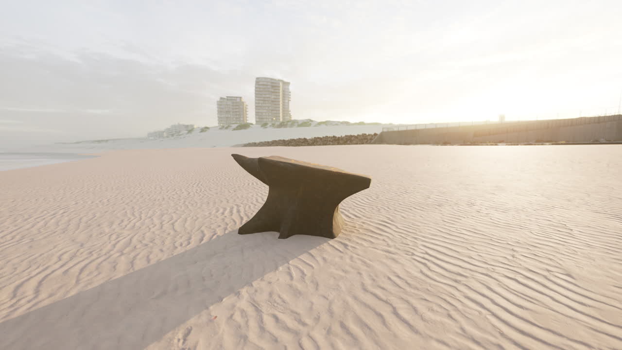Old anvil on a sandy beach