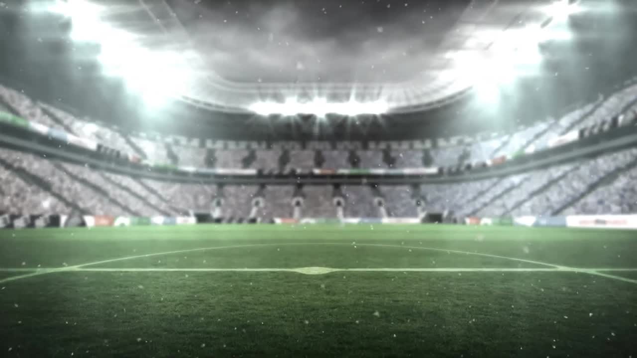 Animazione di neve che cade su uno stadio sportivo