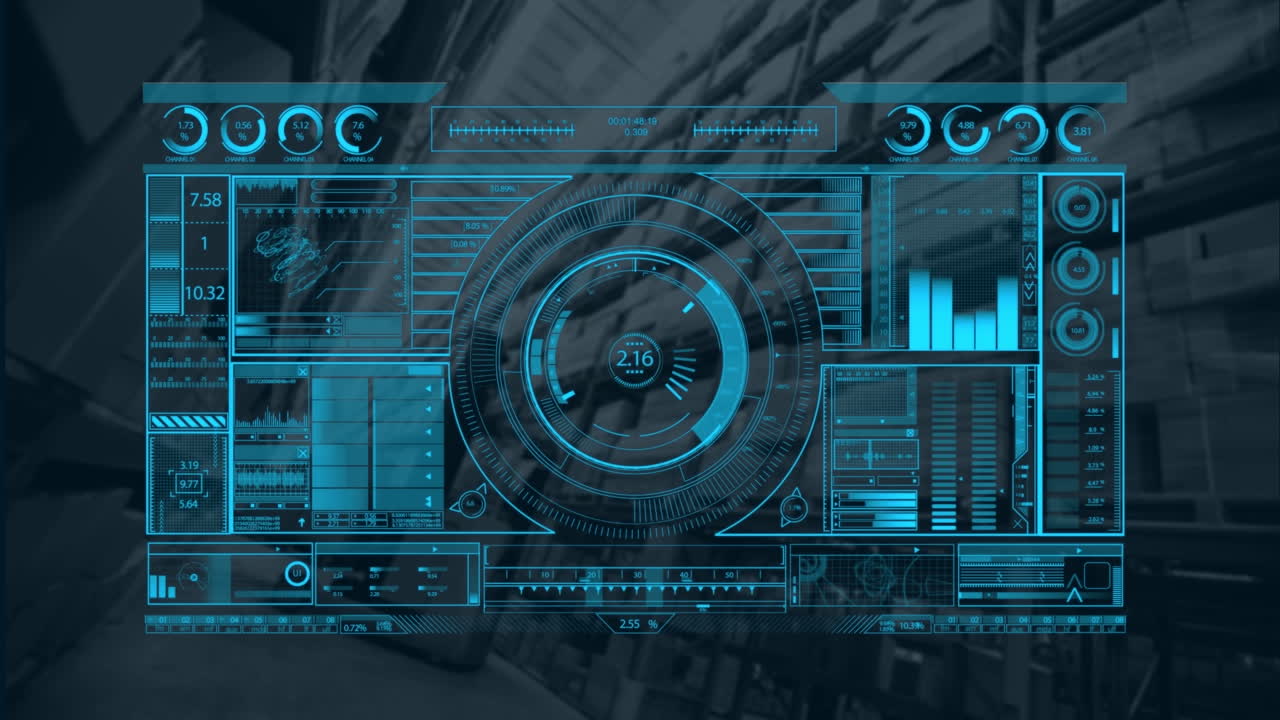 animación del procesamiento de datos con escaneo de alcance sobre el almacén
