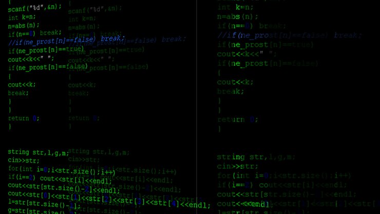 Source code on the monitor screen. Source code
