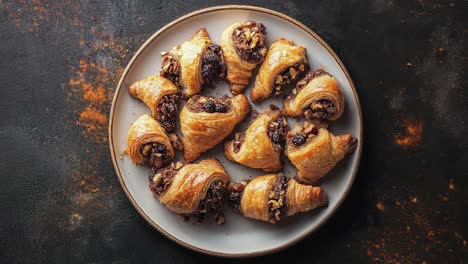 Delicious-Homemade-Rugelach-Pastries-with-Nuts-and-Raisins-on-Plate