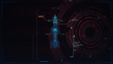 animación de escaneo de alcance y procesamiento de datos sobre el modelo de nave espacial
