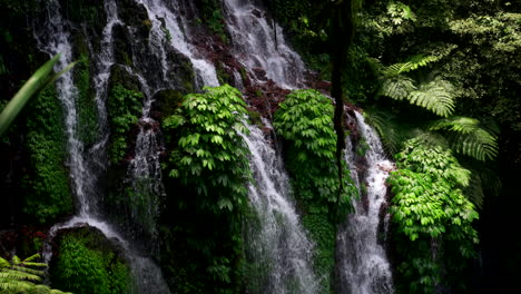 banyu wana amertha waterfall cascades down cliff with leafy vegetation, bali