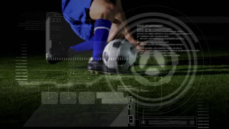 girando el alcance de la exploración con el jugador de fútbol cayendo