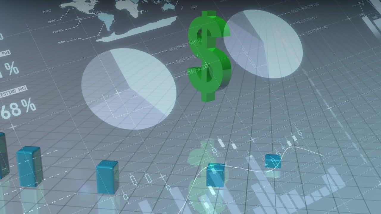 gráfico de barras giratorias del símbolo del dólar en crecimiento