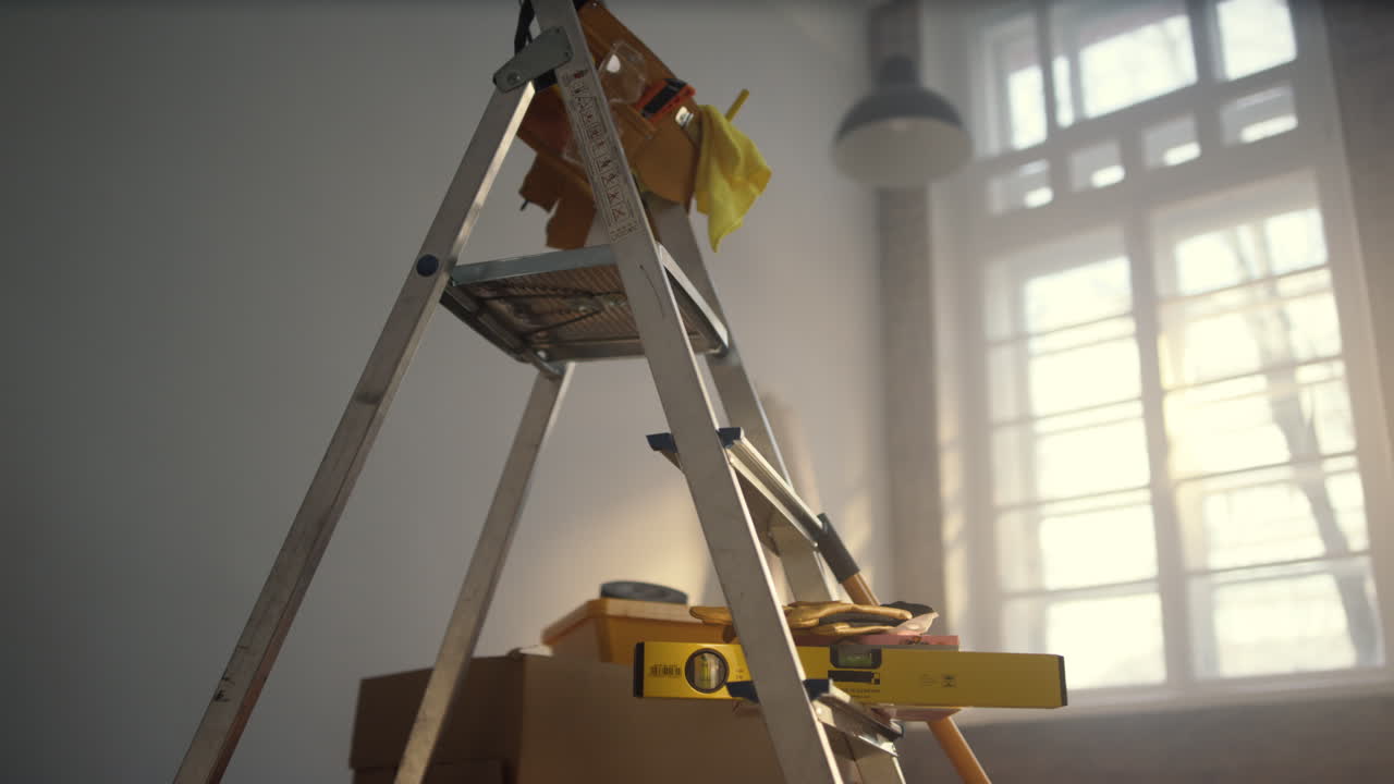 Contemporary room with repair tools. Instrument for house renovation indoors.