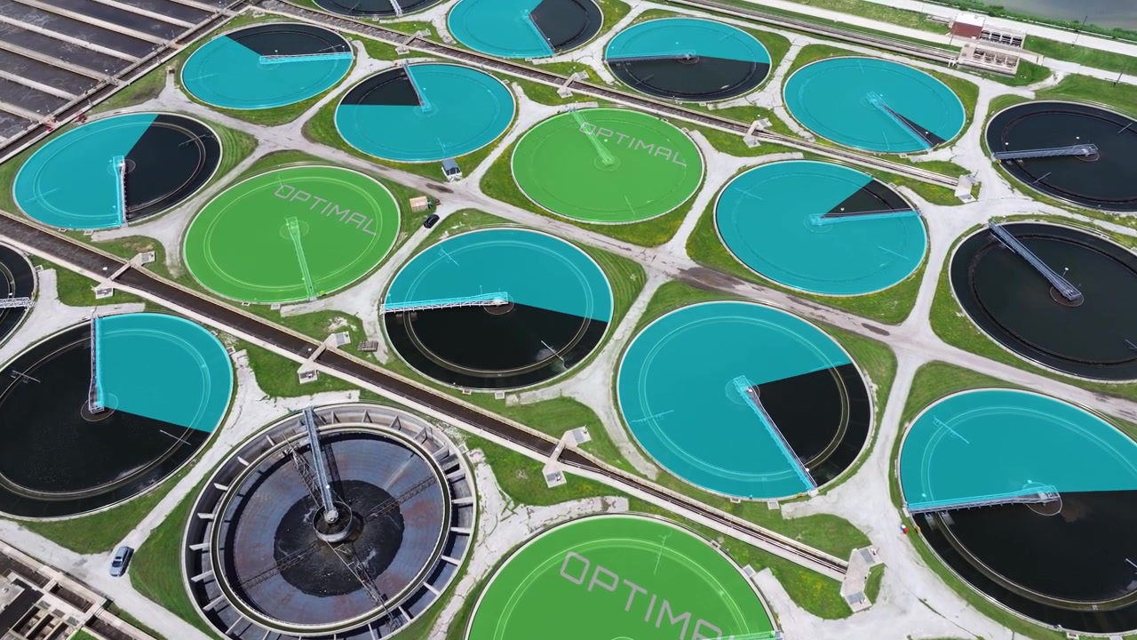Wastewater treatment analysis and process optimization for efficient water recycling. Sustainable industrial process. 3D render animation