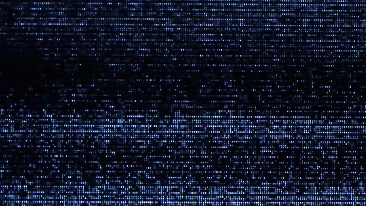 Flackerndes digitales Glitch-Rauschen auf schwarzem Bildschirm