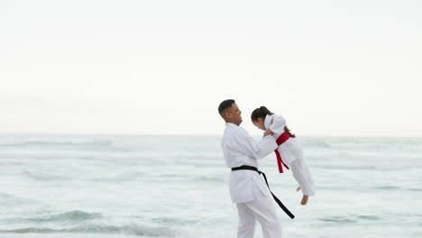 Beach,-sports-or-child-with-father-to-play-martial