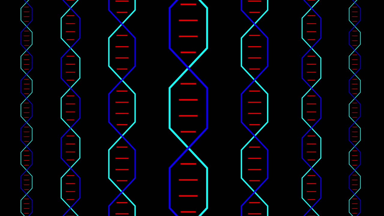 Animation af farverigt DNA roterer på sort baggrund