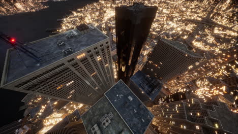 Aerial-view-of-glowing-high-rise-buildings