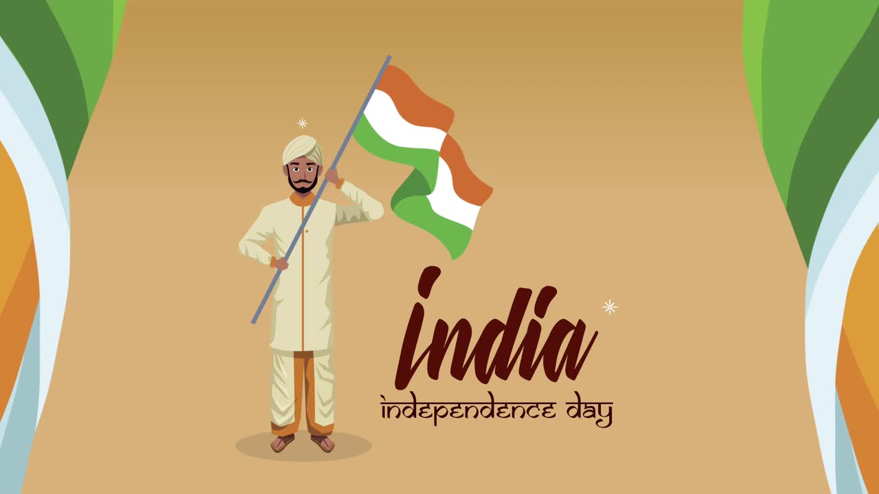 인도 독립기념일 글자와 발을 흔들고 있는 남자