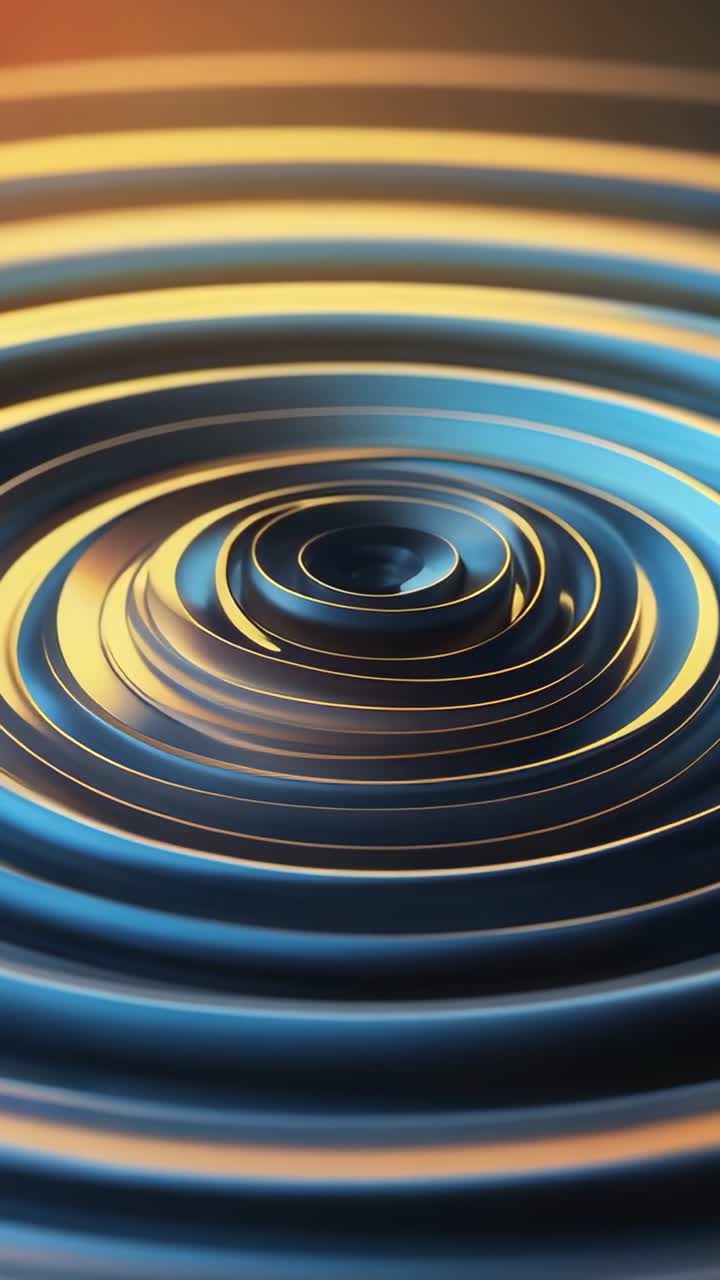 Vertical video: Initiating ambient lighting pulsing across concentric metal rings on digital plane
