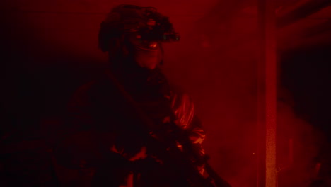 military operation in a red lit environment