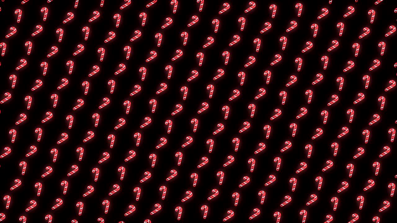 fondo de patrón navideño de neón de bastón de caramelo en animación de bucle rojo, blanco y negro