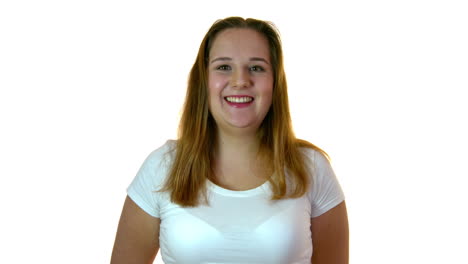 Portrait-of-the-cheerful-smiling-obese-woman-in-the-studio-on-a-white-background