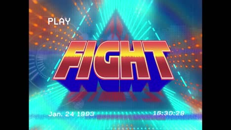animación de texto retro de lucha sobre algunas formas abstractas