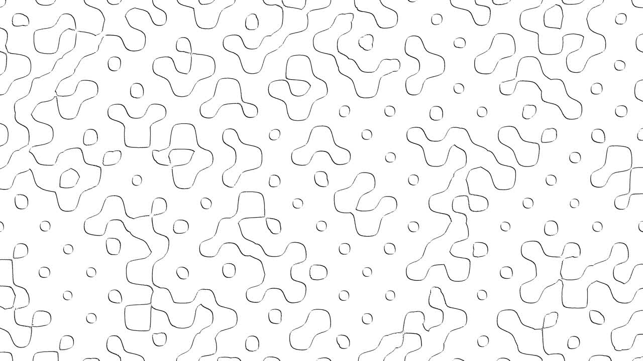 A monochromatic drawing featuring interconnected, wavy lines resembling a wave or a sine curve. The thin lines are hand-drawn in black on a white background