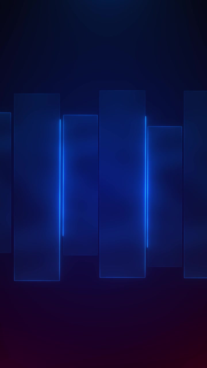 Interfaccia rettangolare blu moderna, bordi luminosi, pannelli di vetro fluttuanti, profondità liscia, cyber, aziendale.
