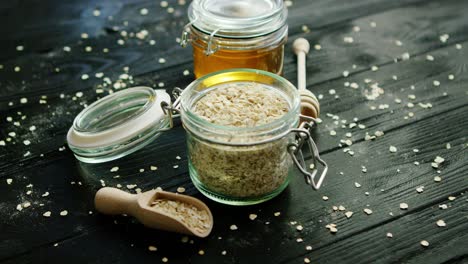 oat and honey in glass jars