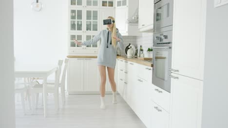 young woman experiencing vr glasses