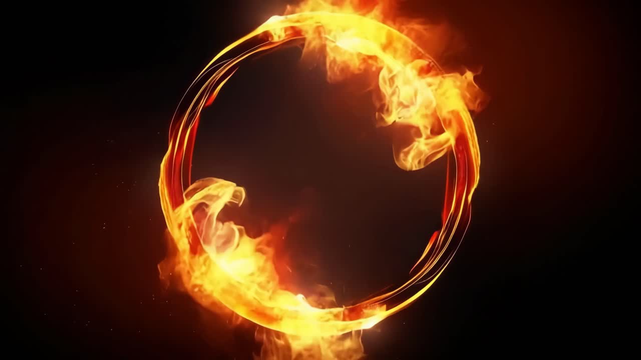 A dynamic, fiery ring with swirling flames, captured from a front-facing angle
