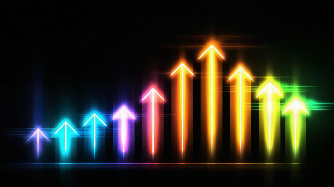 Dynamic Progression of Vibrant Arrows Ascending in Colorful Gradients Against a Dark Background Illustrating Growth and Positive Trends in Visual Data Representation