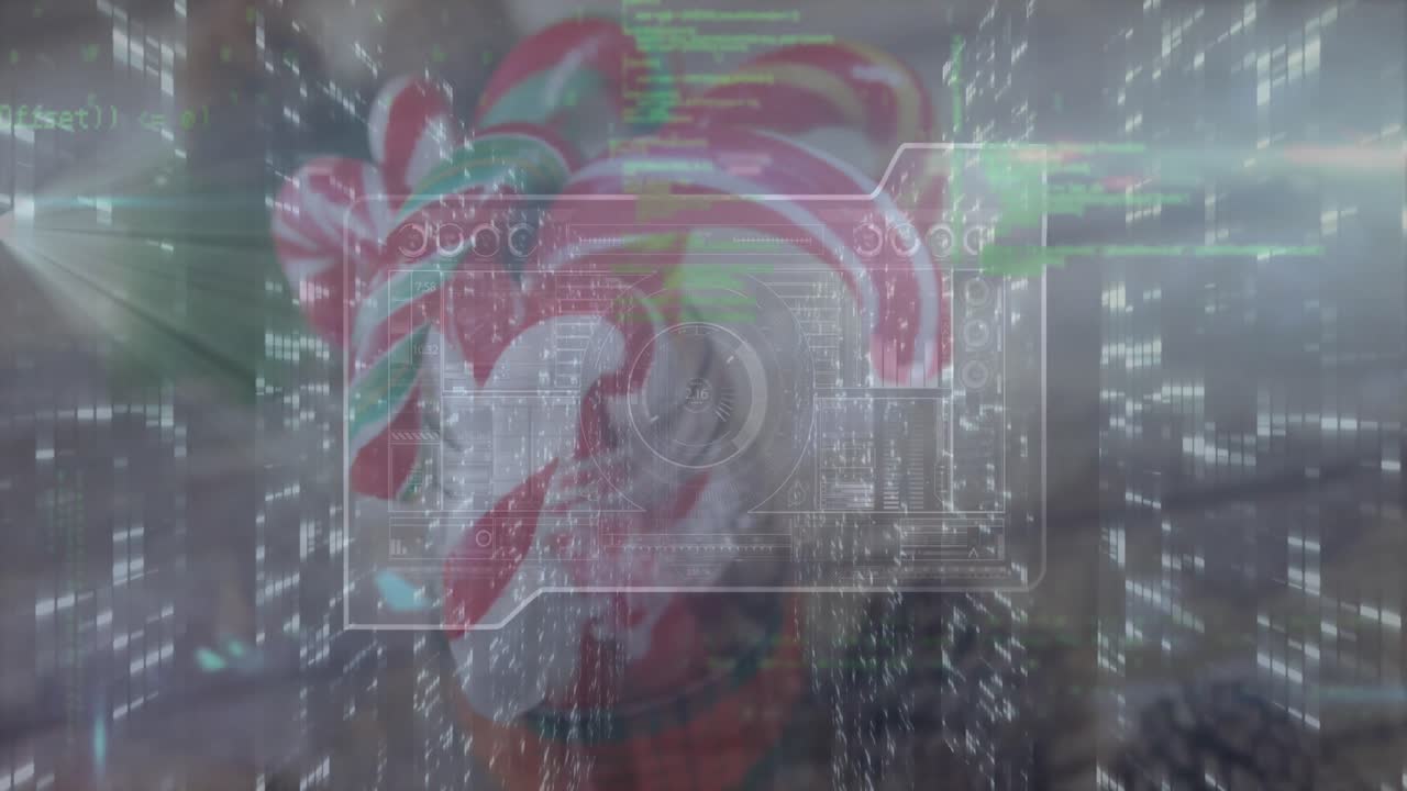 animación del procesamiento de datos sobre cañas de caramelo de navidad