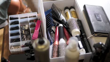 professional hairdresser combs, details, and hair products for styling and grooming