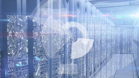 animation of digital interface over server room