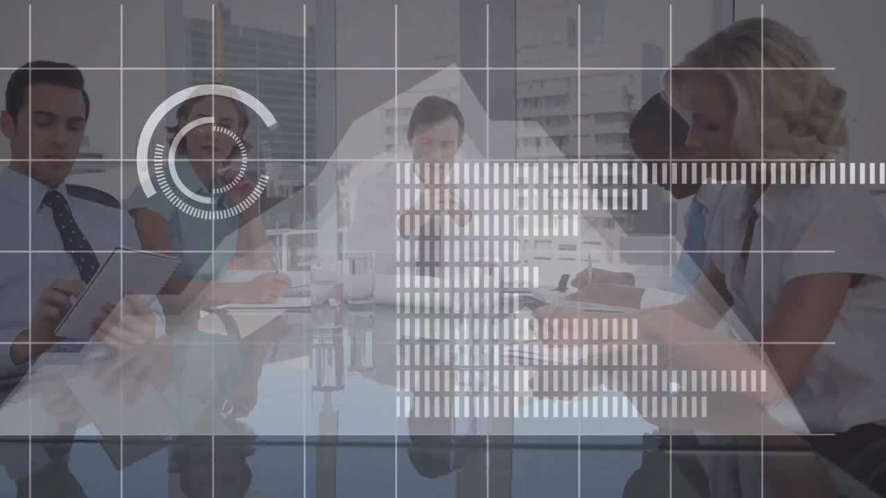 animación de estadísticas y procesamiento de datos financieros durante reuniones de negocios