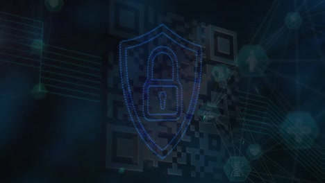 animation of data and digital padlock on black background