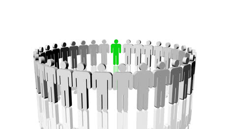icono de personas blancas en un círculo y uno verde. concepto de liderazgo