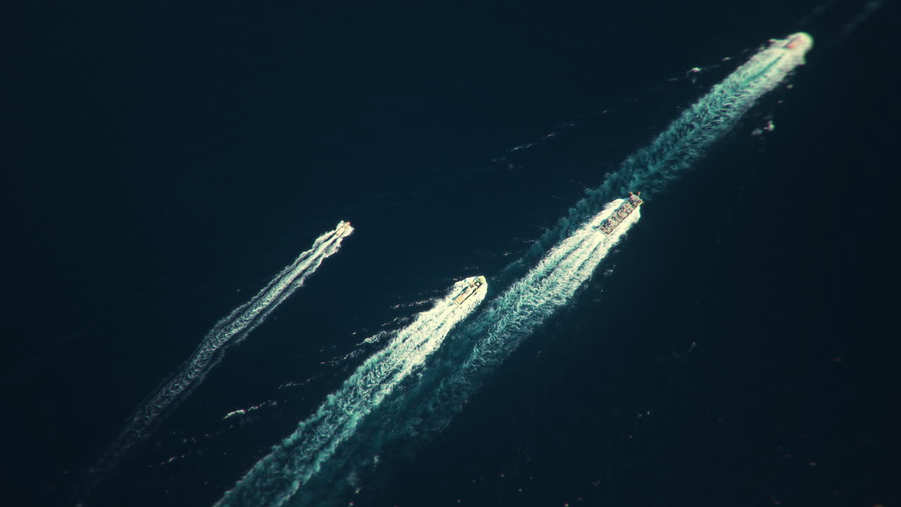 Aerial View of Boats on the Open Sea