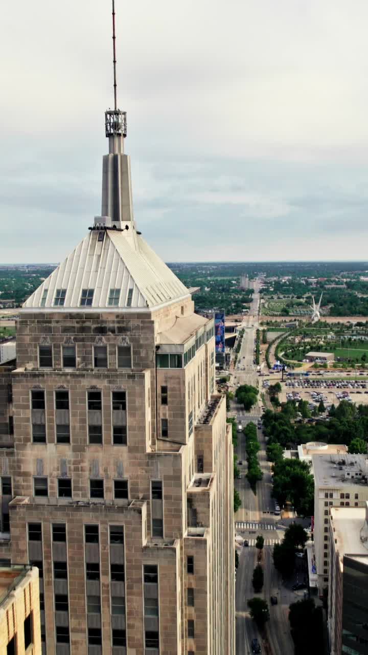 High-angle view of a skyscraper in a city