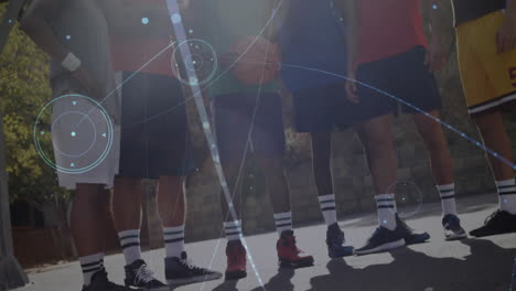 animation of network of connections over basketball match in gym