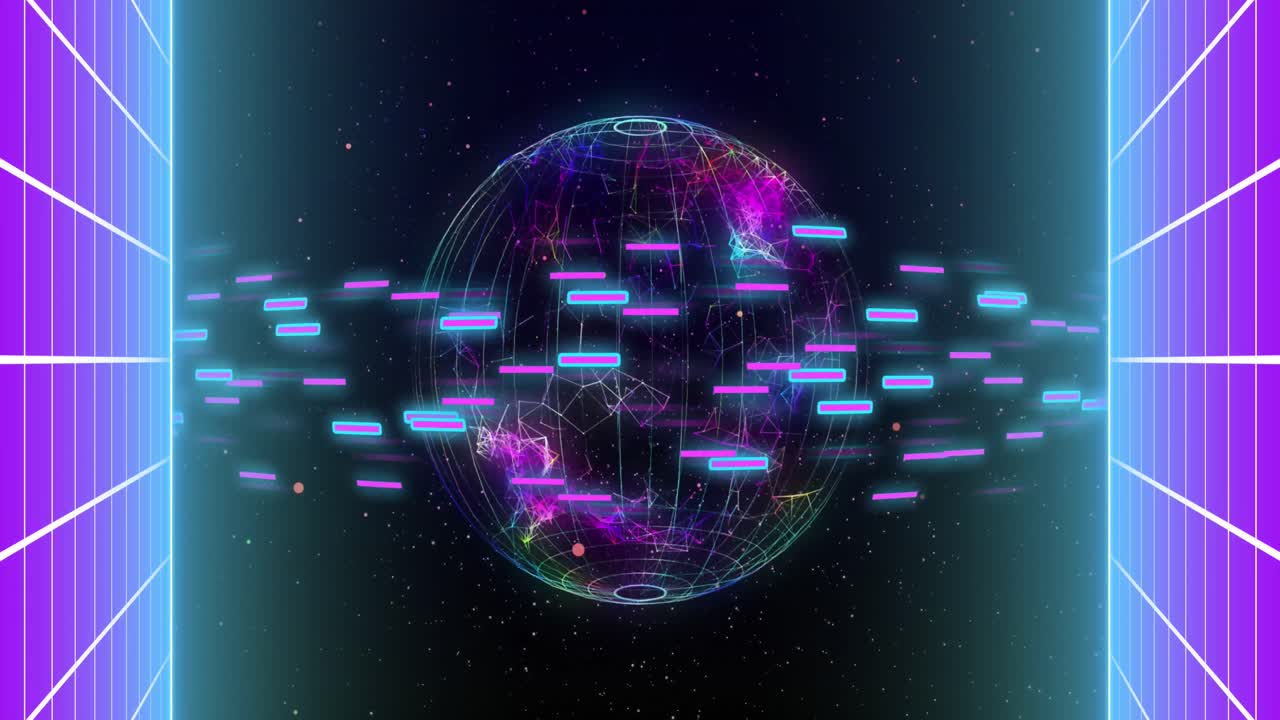 Animation of network of connections and data processing over globe