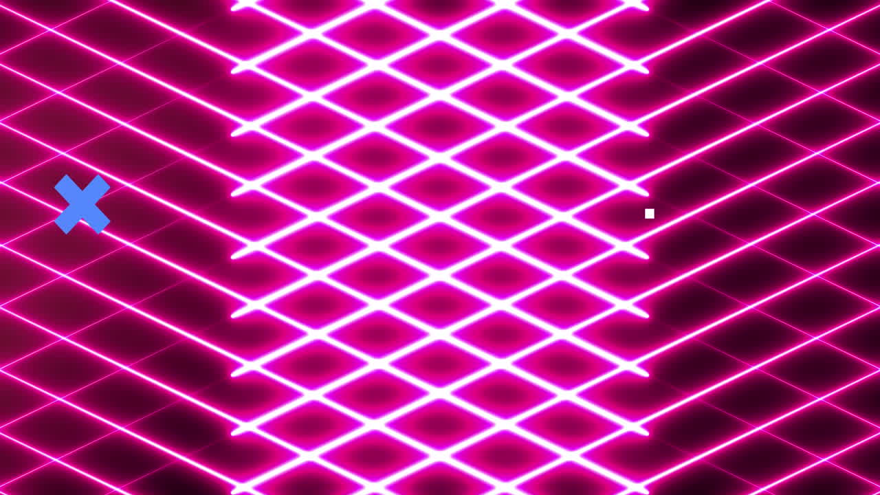 анимация синих крестов по сети иконок, розовой неоновой сетке и сети схем