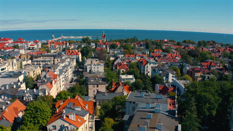 drone view of sopot city in poland at sunny summer day